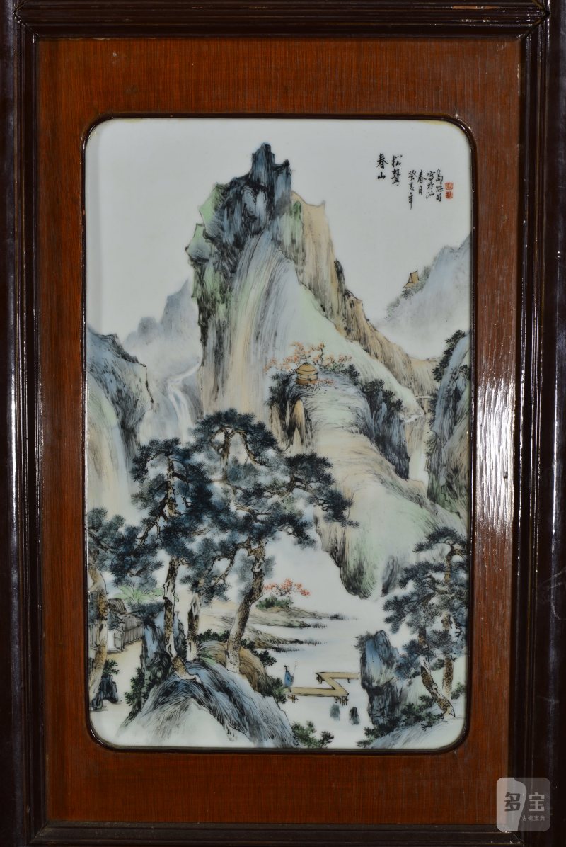 近现代 魏焕明、余少良合作双面粉彩山水人物八联落地大屏风 - 图38